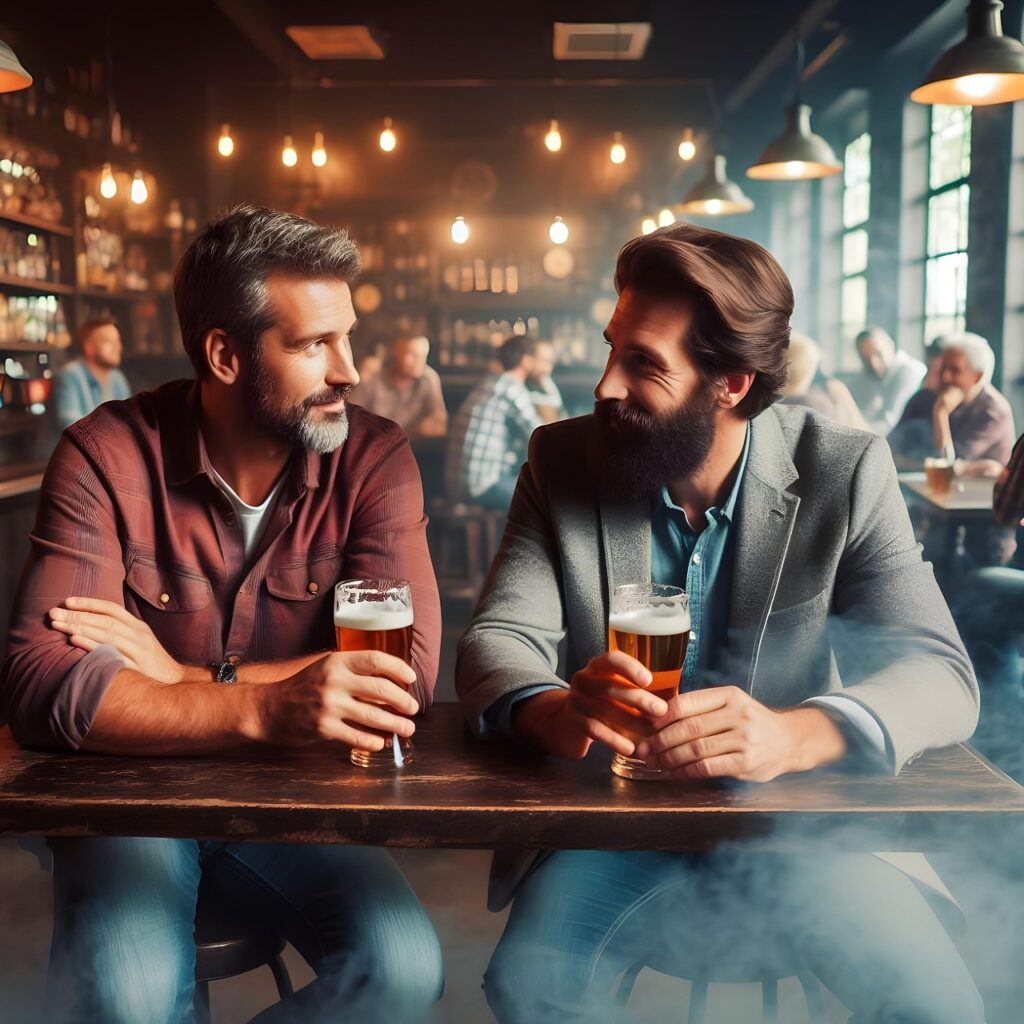 ai generated, men, bar, pub, beer, drink, discussion, alcohol